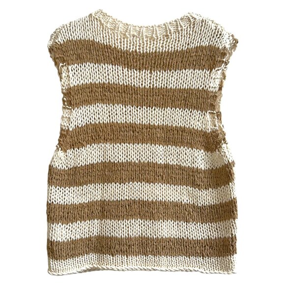 Free People Wave After Wave Ivory Stripe Open Knit Sweater Tank XS Boho Chic - Picture 3 of 8